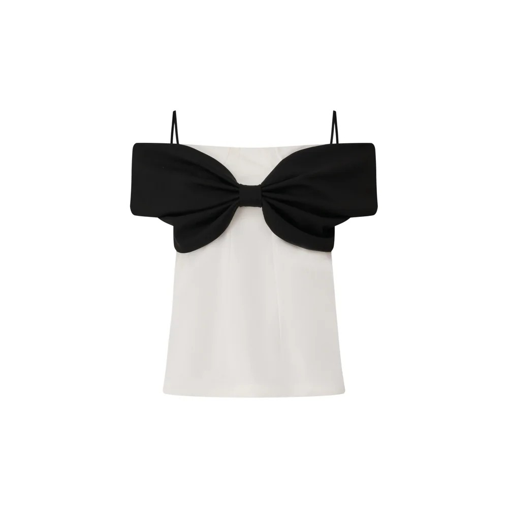 1EA0408-074 [EDWARD ACHOUR] Off-the-Shoulder Bow Detail Top Black/White #100708/1036 (EU)