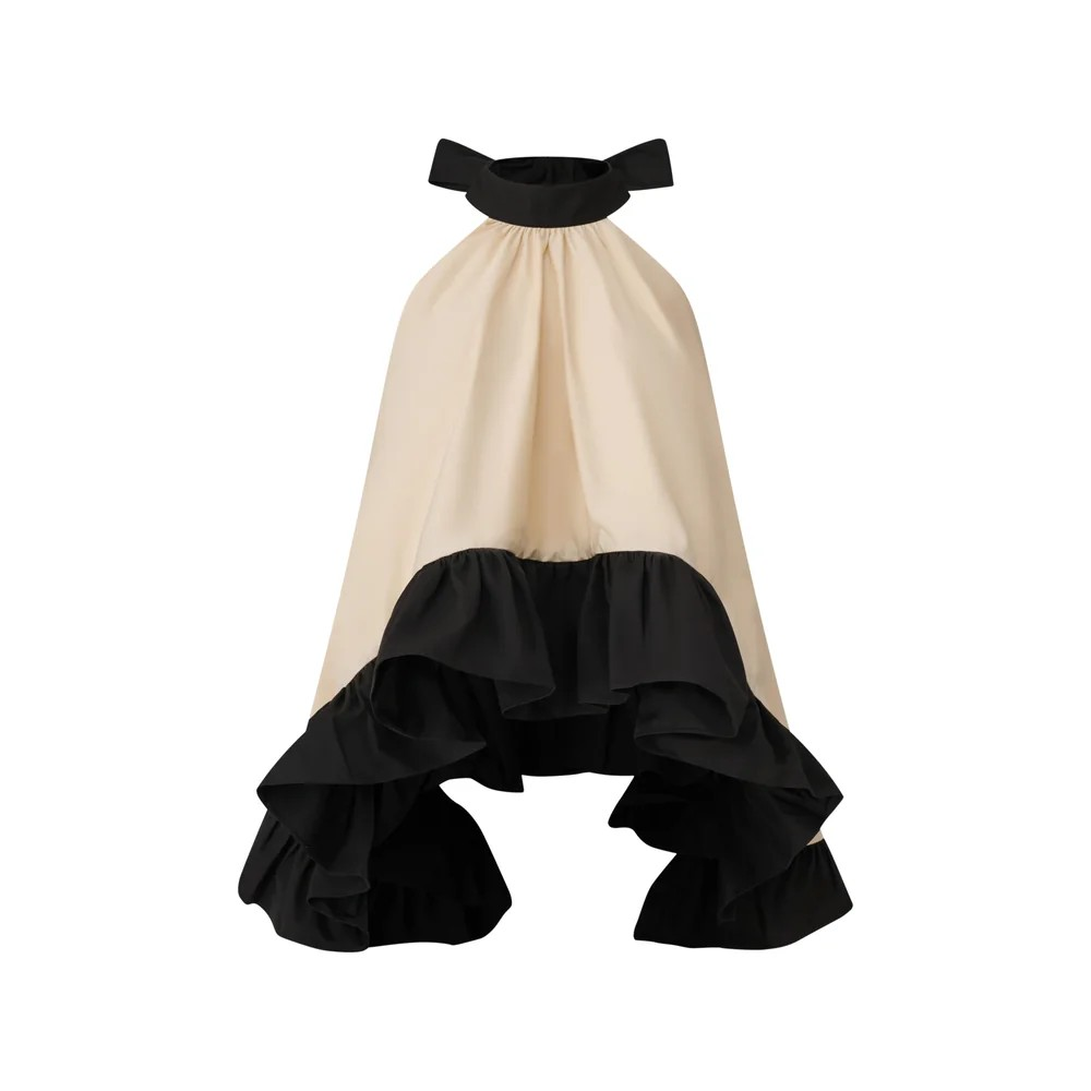 1EA0408-075 [EDWARD ACHOUR] Cassie Voluminous Two-Tone Top Beige/Black #100712/1039 (EU)