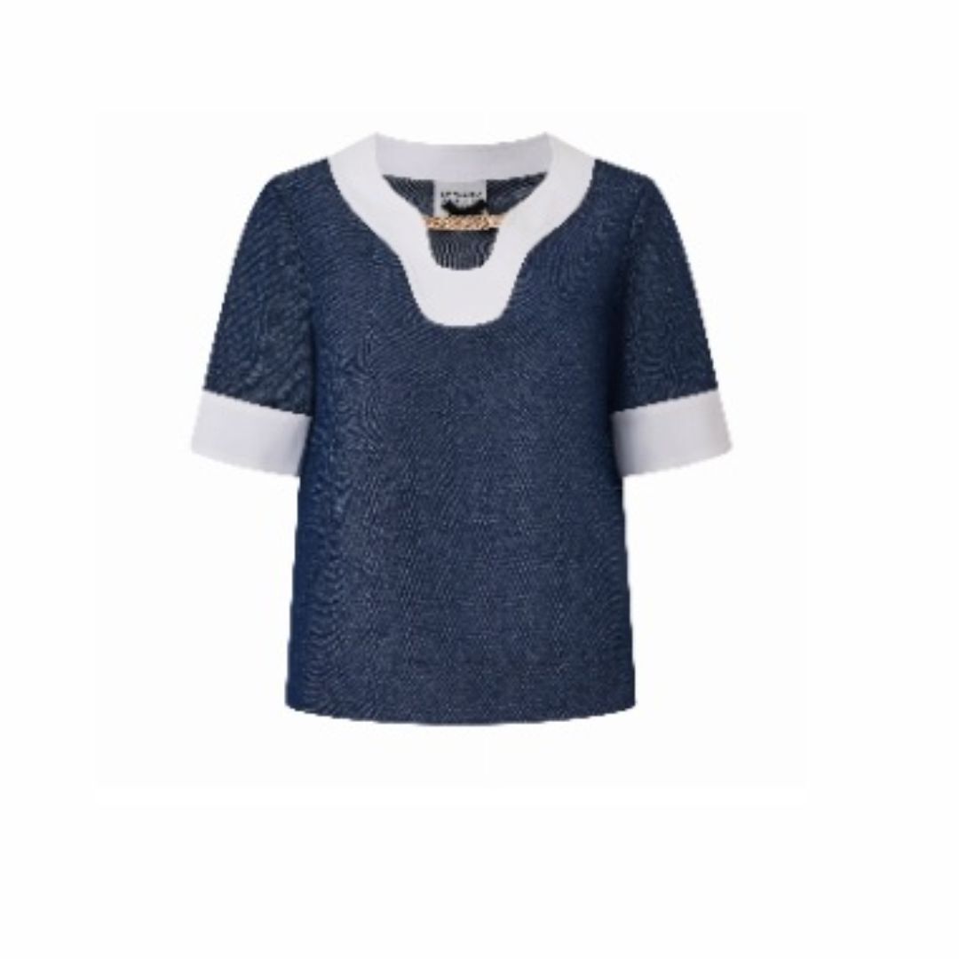 1EA0408-079 [EDWARD ACHOUR] Top White/Denim #100714/1028 (EU)