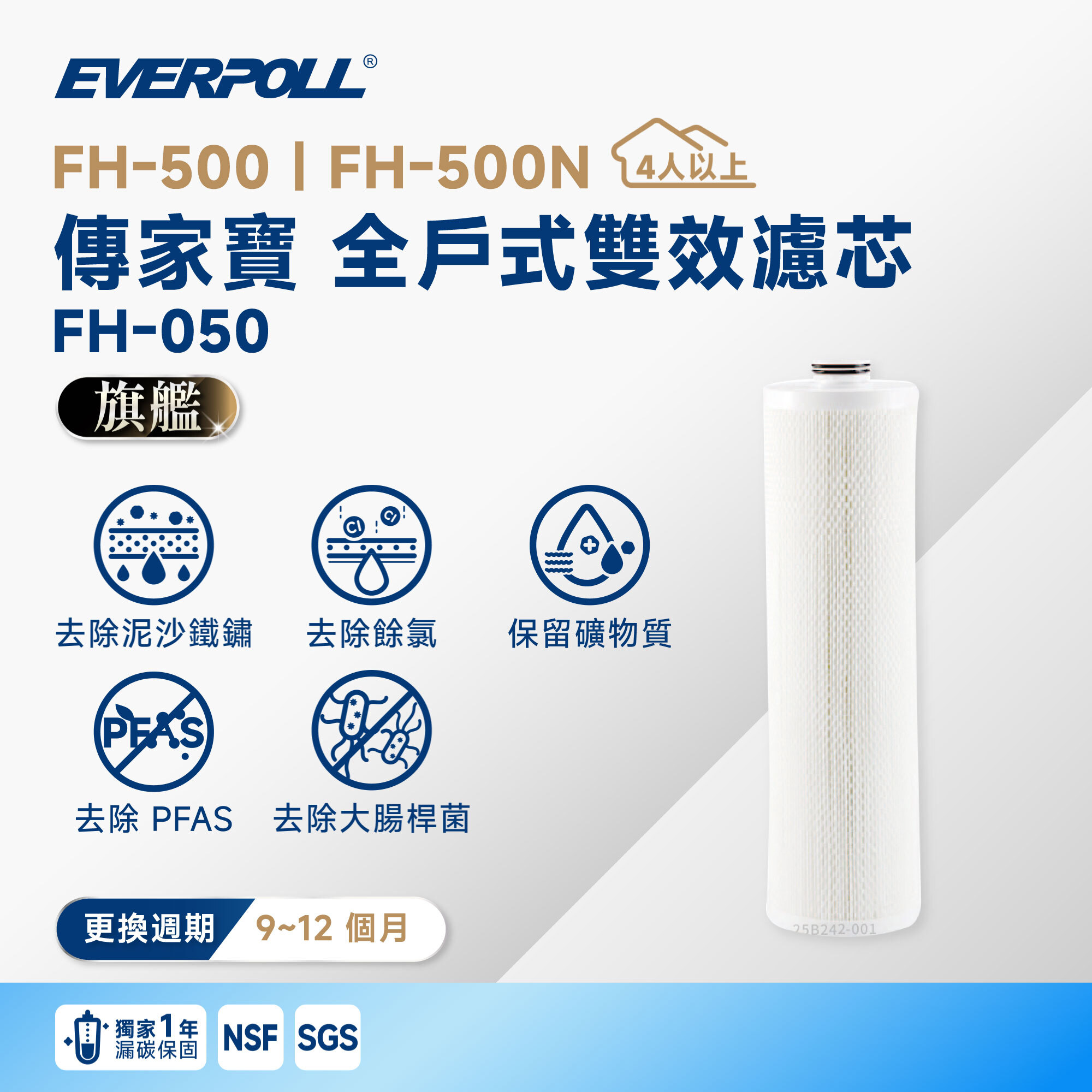 【EVERPOLL 愛科】FH-500｜FH-500N 全戶式雙效濾芯 FH-050
