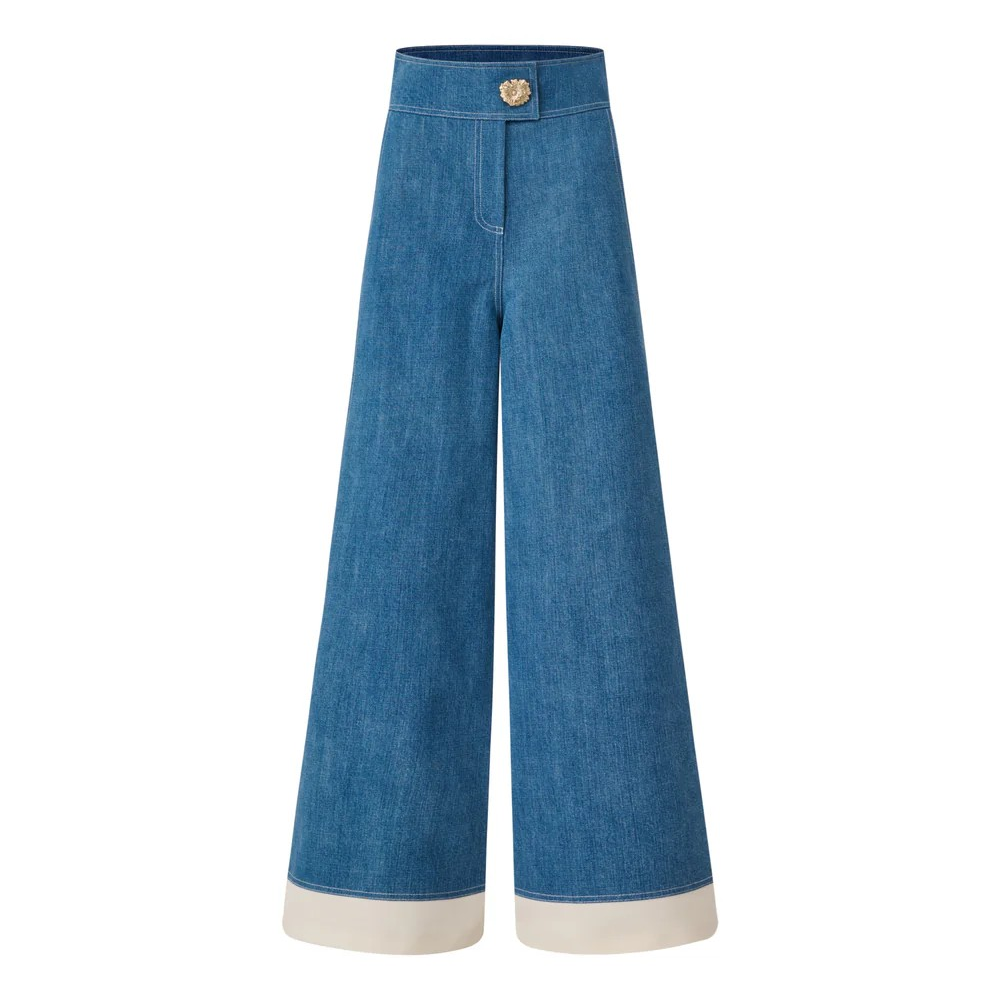 1EA0408-080 [EDWARD ACHOUR] Contrast-Cuff Wide-Leg Jeans Blue Denim/White #100902/1038 (EU)