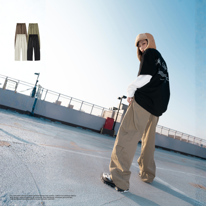 日系街頭 舒適打摺寬褲