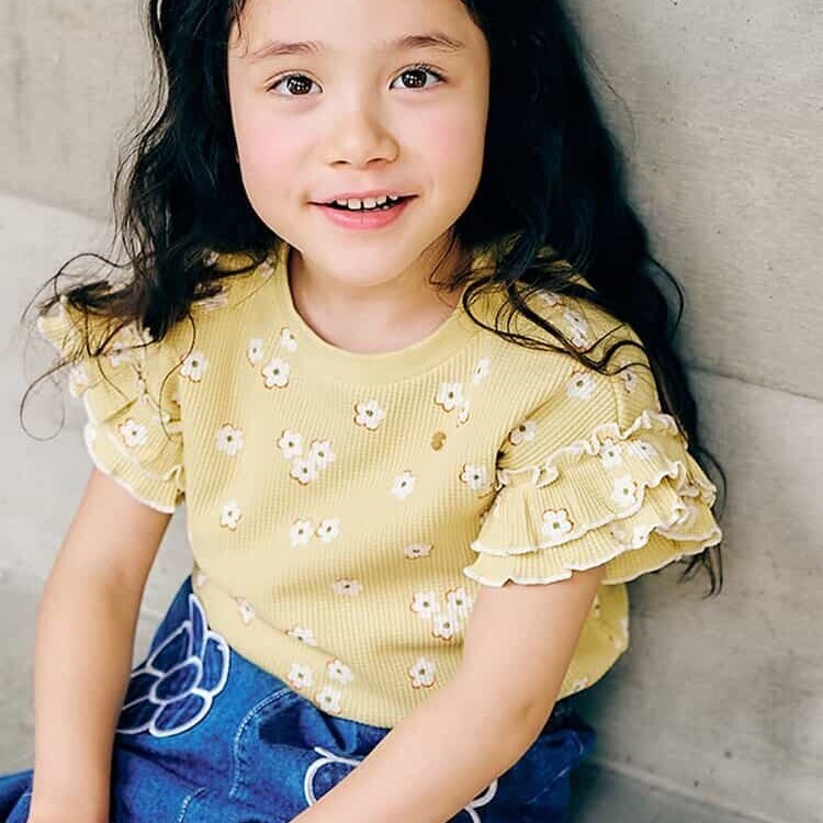 日本 90-140 華夫格荷葉袖上衣 5色