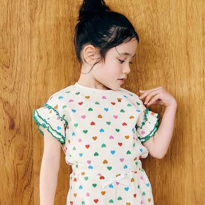 日本 90-140 華夫格荷葉袖上衣 5色