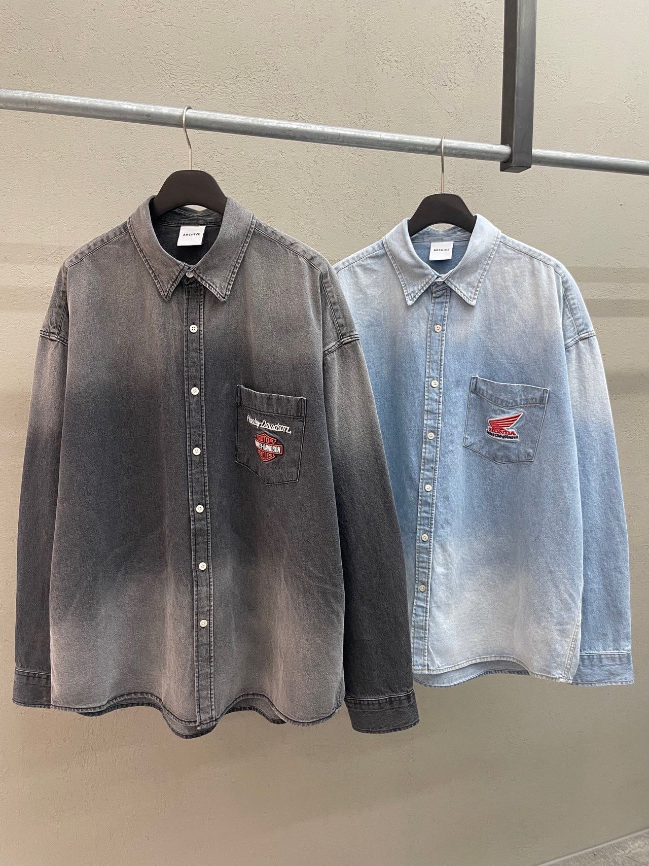 洗水英文字長袖牛仔恤衫 ARCHIVE-420S