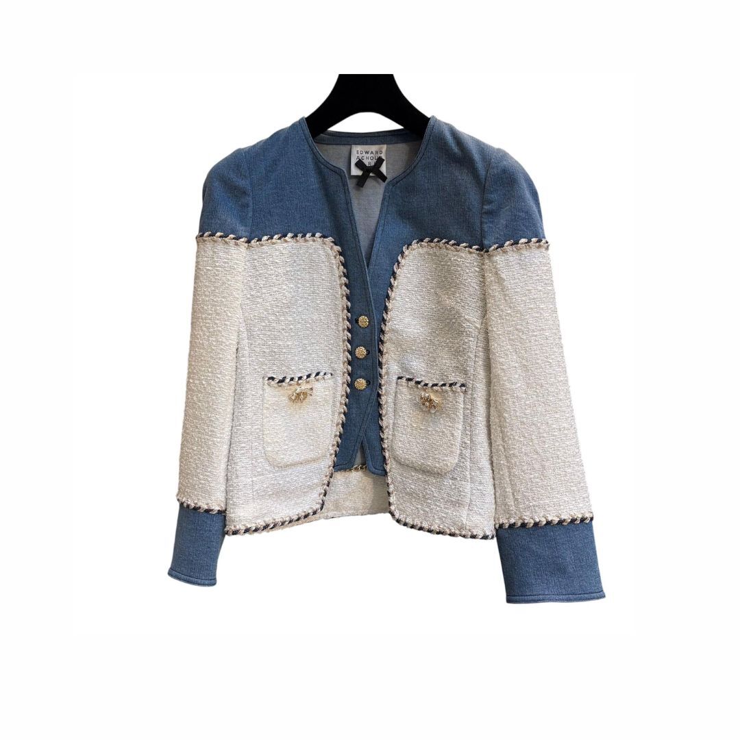 1EA0408-009 [EDWARD ACHOUR] Mixed-Media Boucle Jacket White/Denim #100115/1013 (EU)
