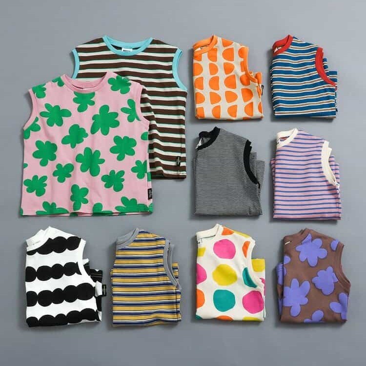 日本 90-140 復古印花條紋背心 10色