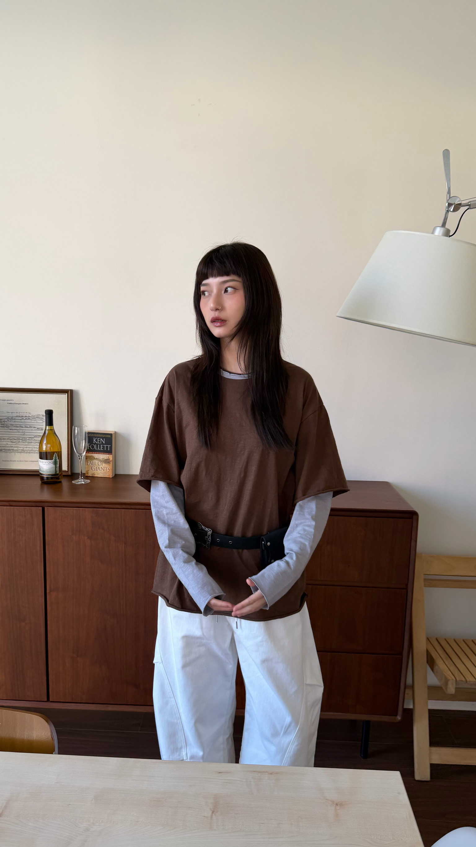 兩件式拚袖棉質T shirt