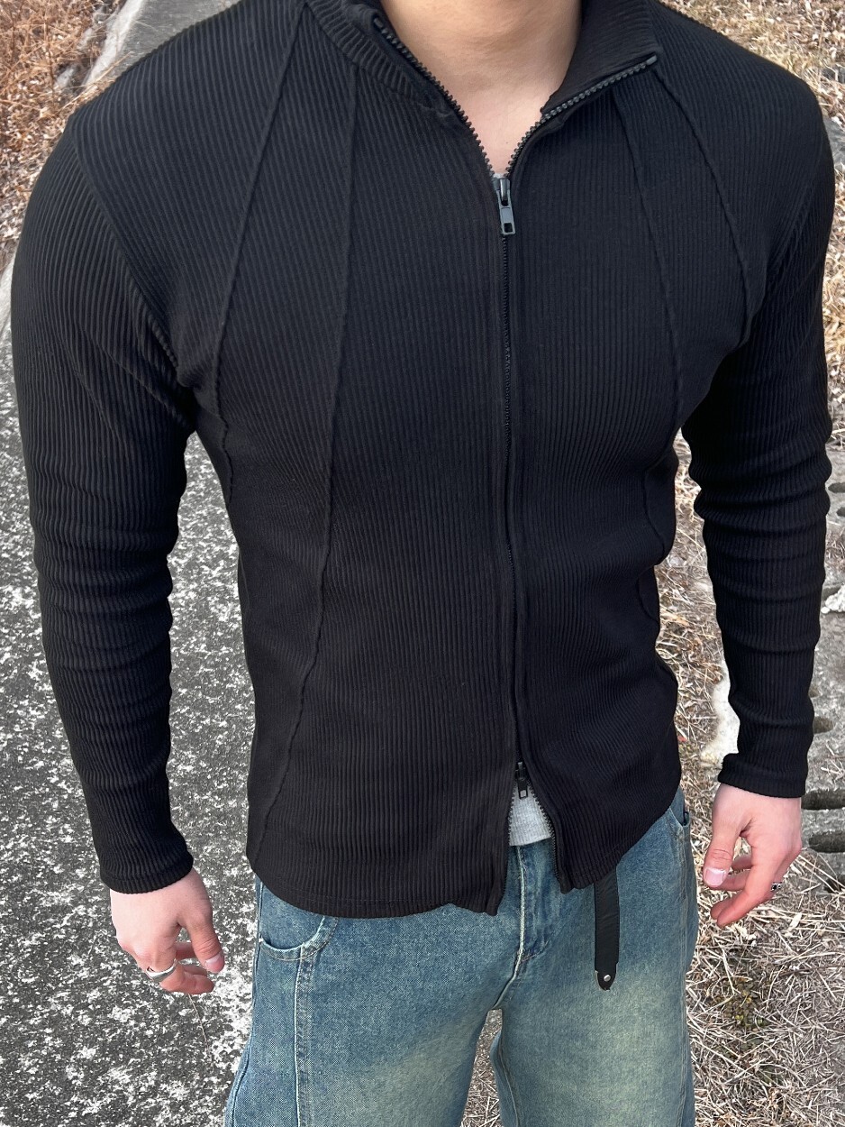 羅紋雙裁修身剪裁立領拉鍊衫