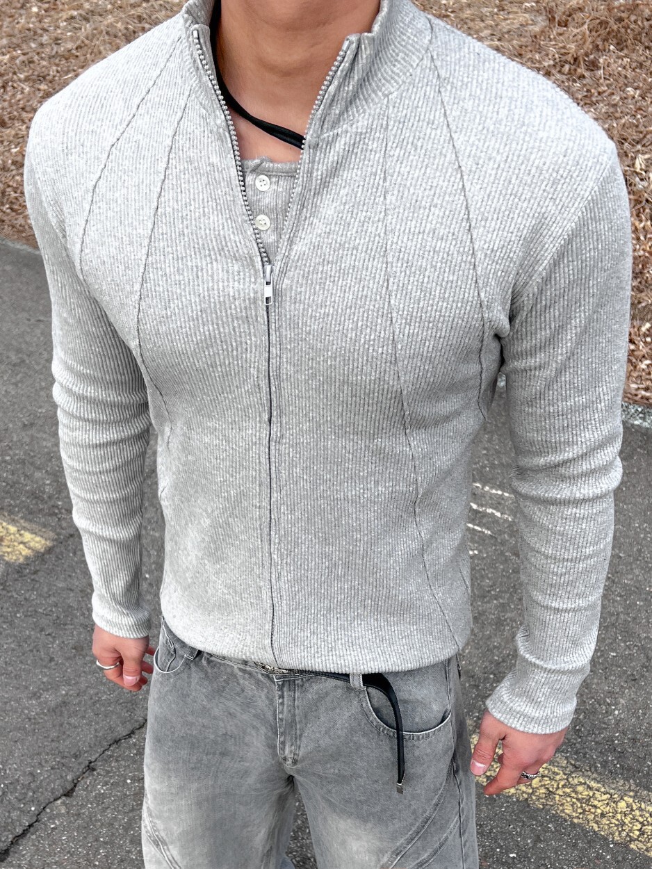 羅紋雙裁修身剪裁立領拉鍊衫