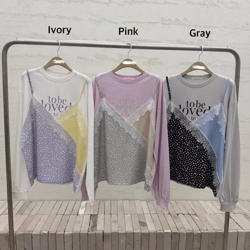 拼Lace絲cotton英文Tee