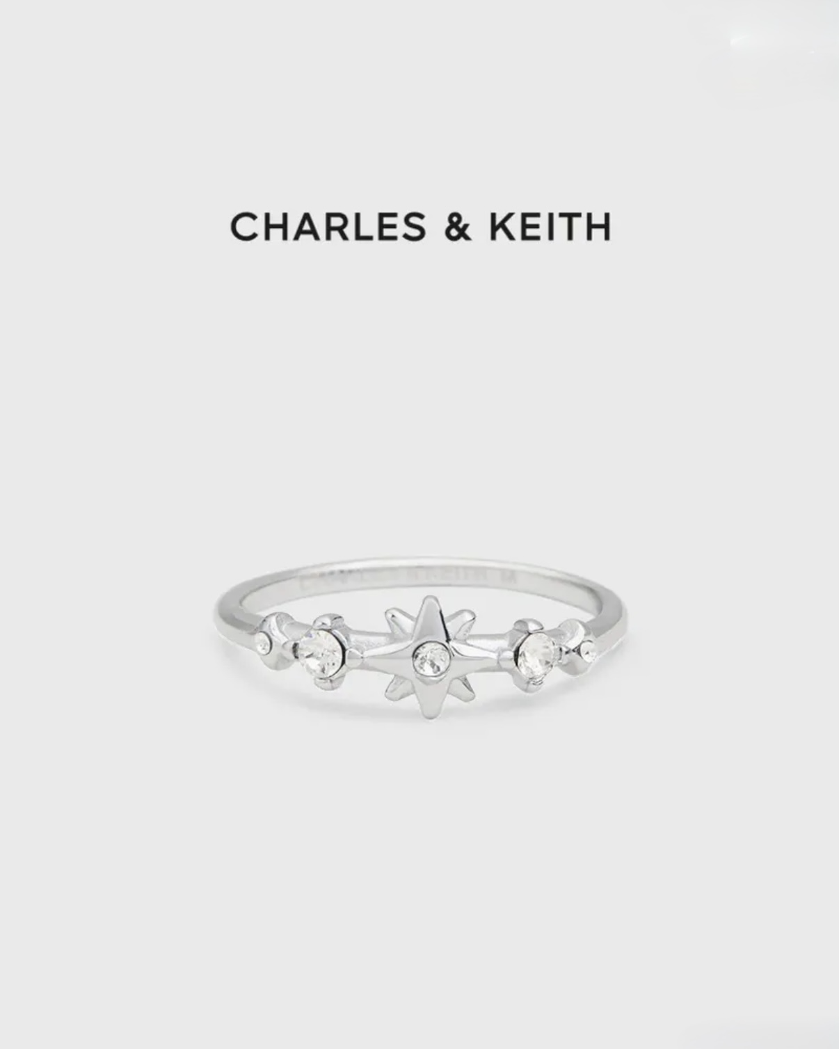 CHARLES & KEITH 小CK 北極星系列 鑲鑽戒指 閉口戒 銀色