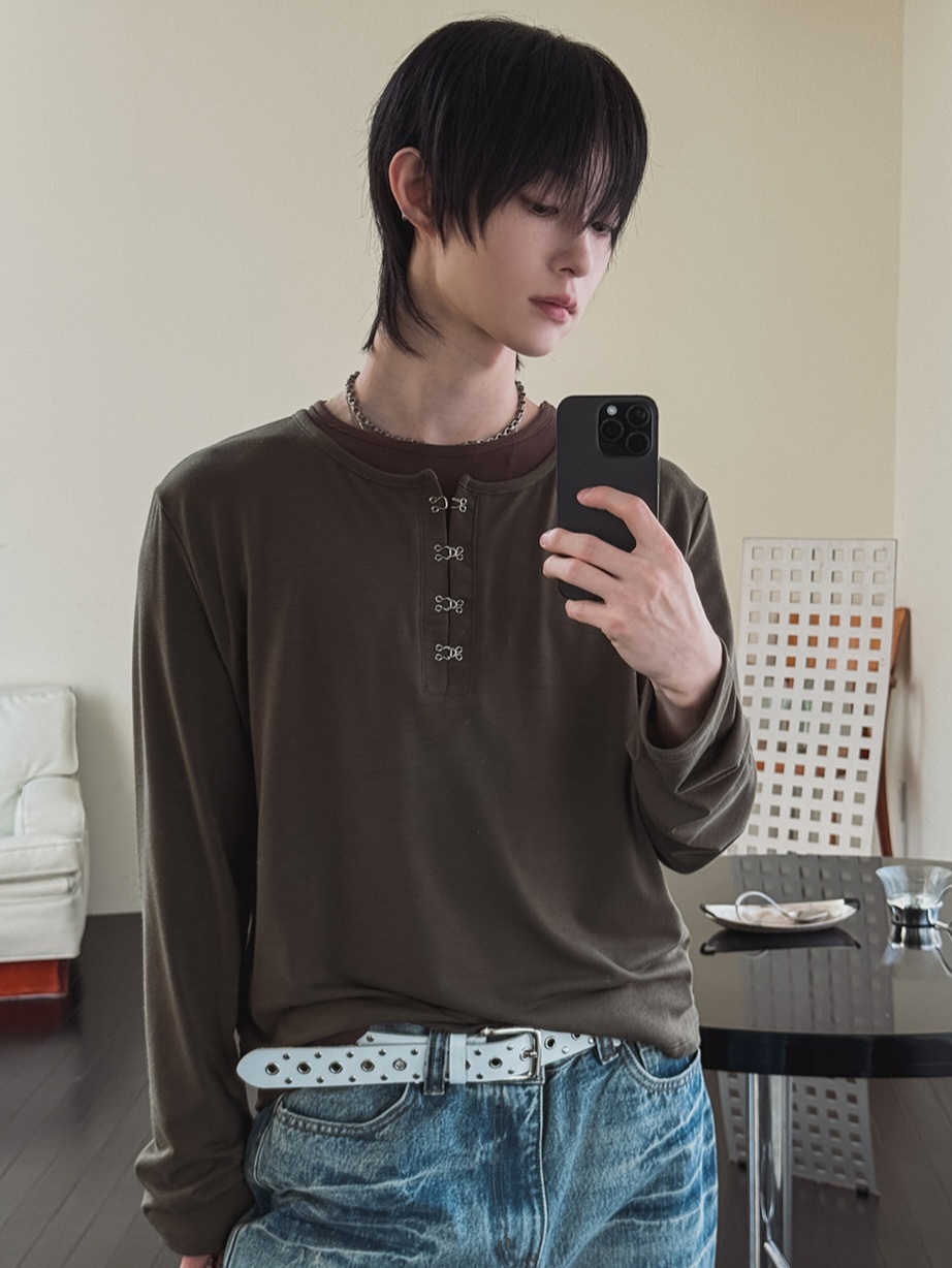鉤扣疊層長袖T恤
