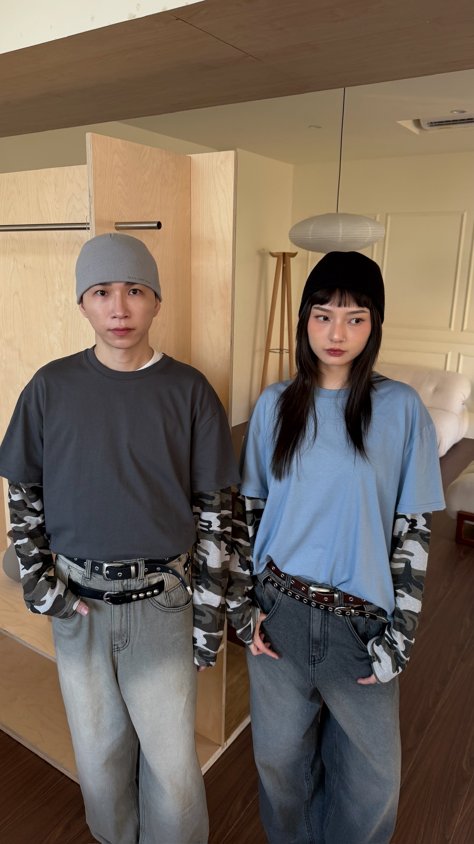 兩件式迷彩拚袖T shirt