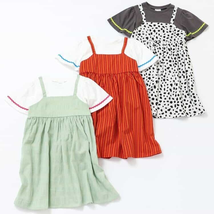 日本 90-140 層疊拼接洋裝 3色