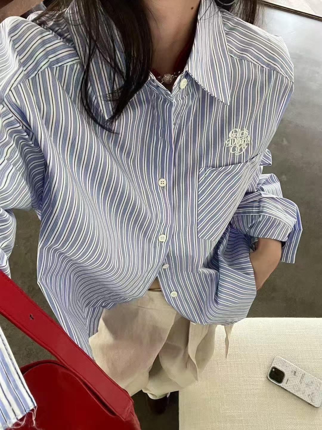 985 刺繡條紋襯衫