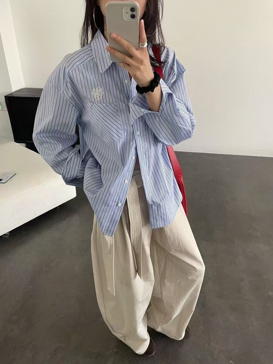 985 刺繡條紋襯衫