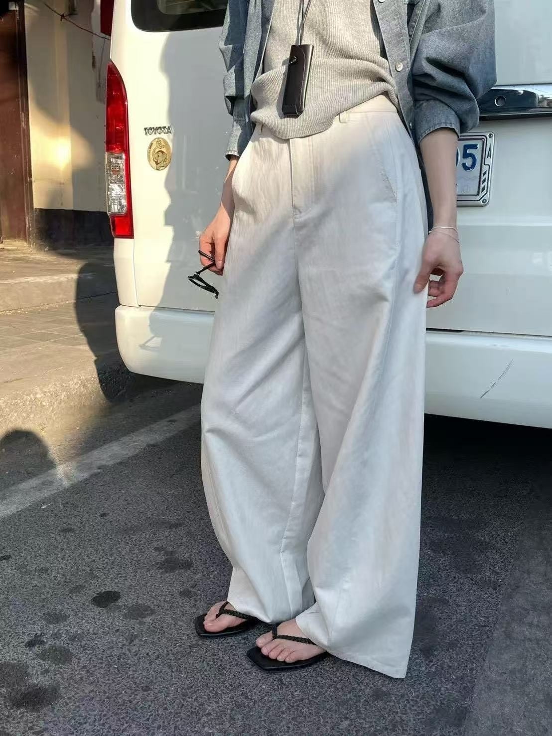 900 高腰直筒棉感休閒褲