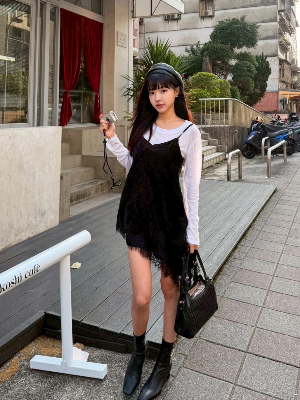 LINA LINA私有漫調睫毛蕾絲洋裝上衣兩件組-高雅黑