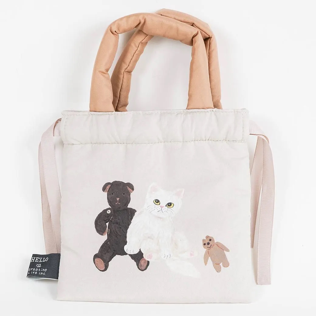 袖山嘉穗子 _ 貓 束口小提袋 澎澎的｜日本Greeting Life