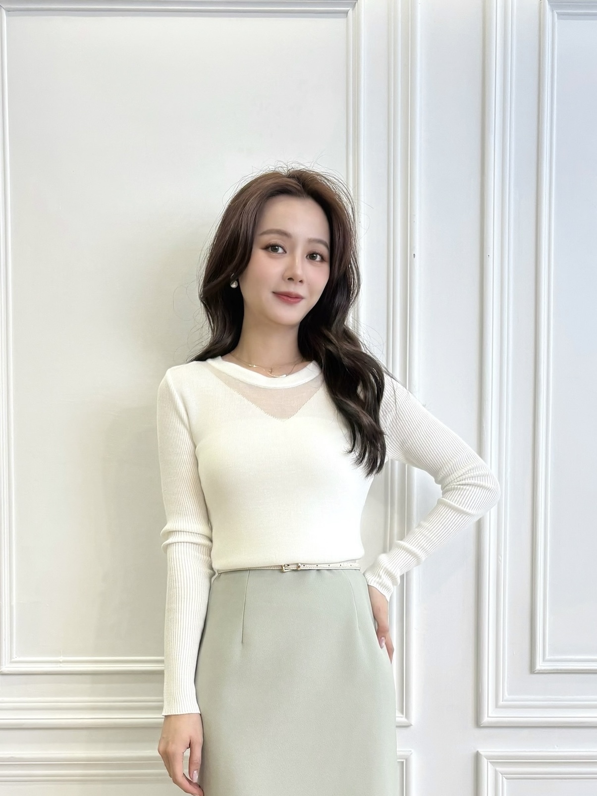 領間透視針織上衣