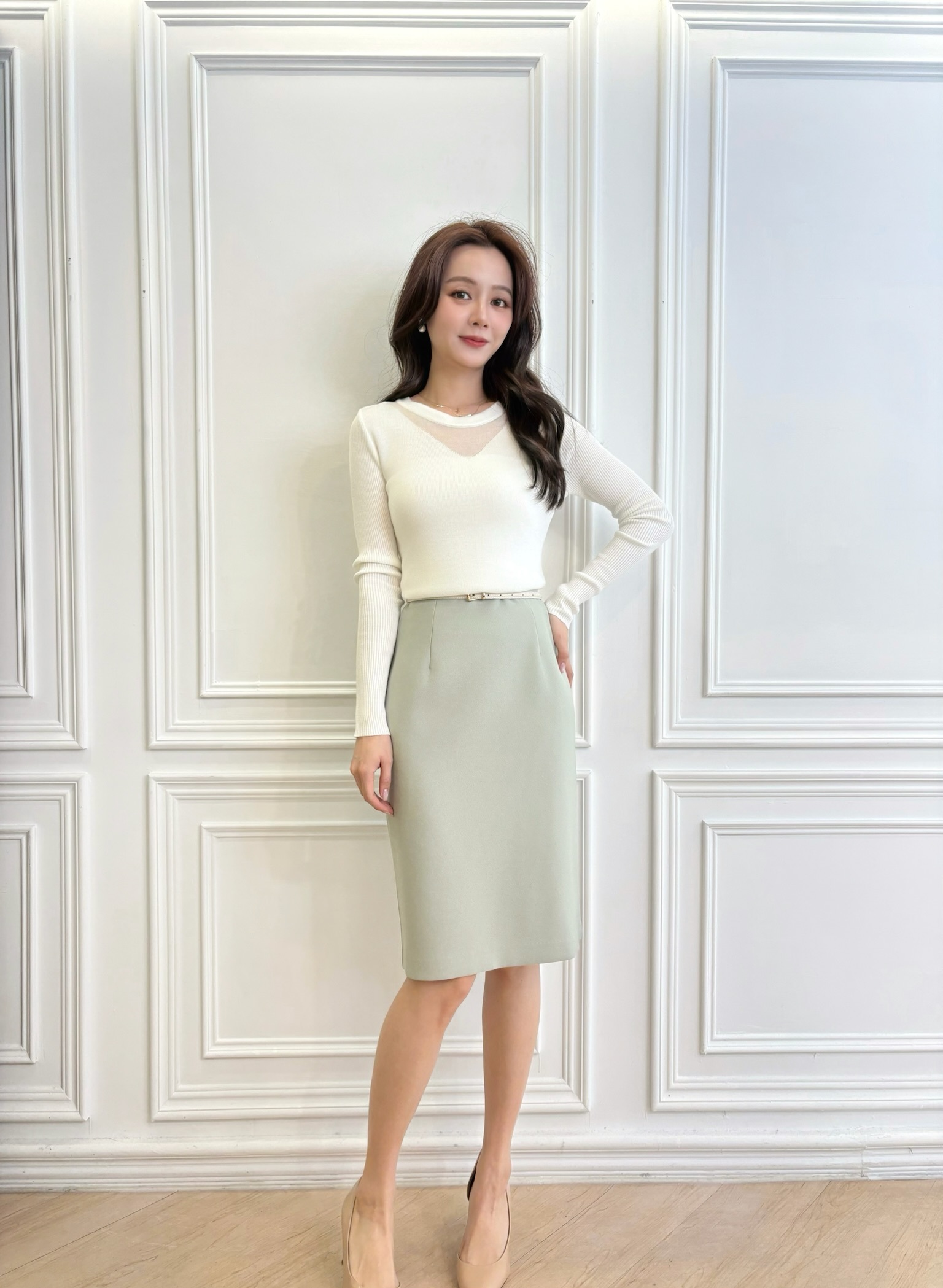 領間透視針織上衣