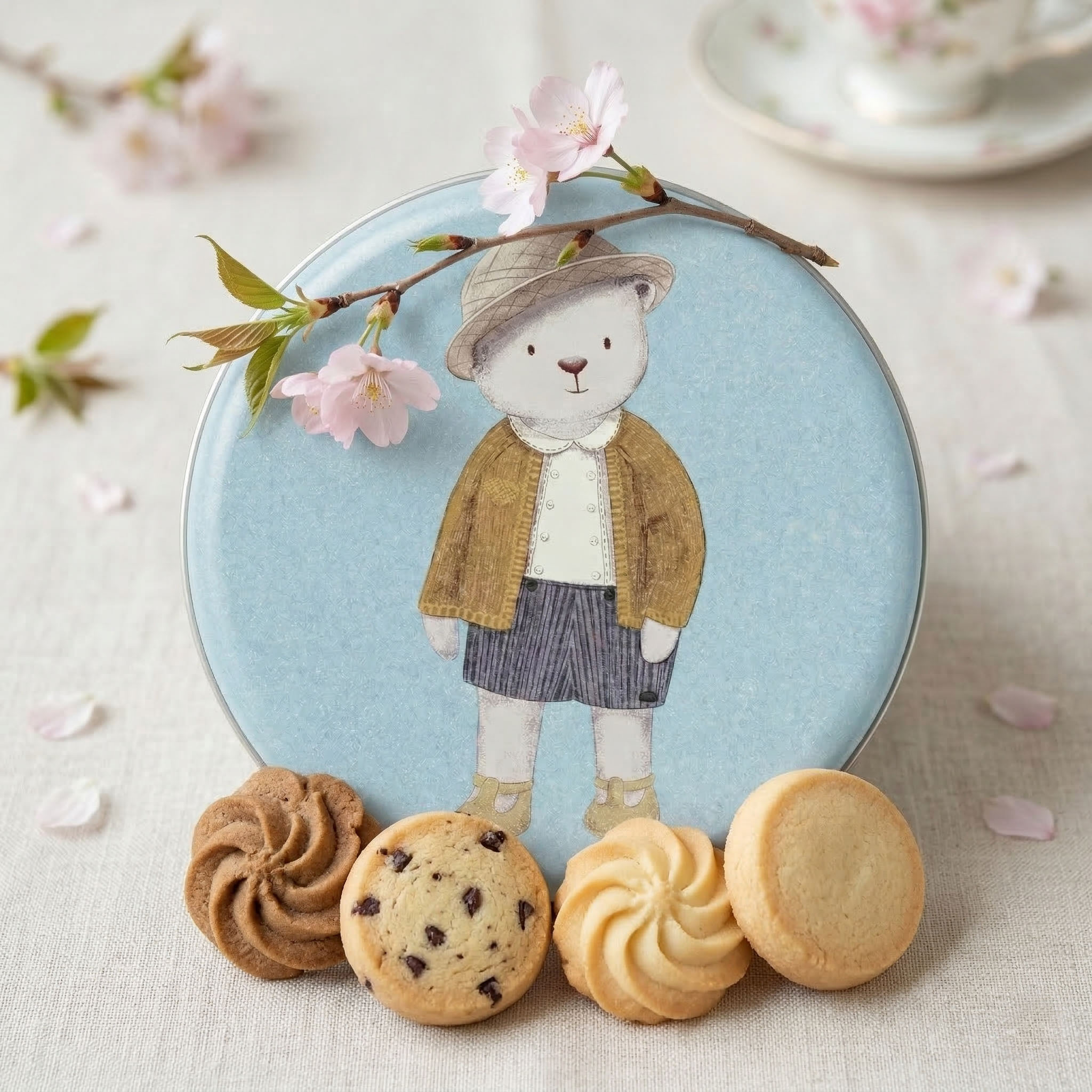 香港 珍妮餅家 聰明小熊 曲奇餅乾禮盒 320g 附提袋 (四味 蔚藍春天版)