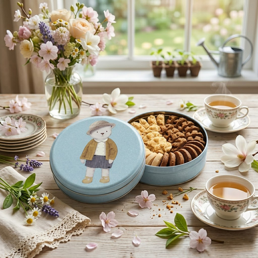 香港 珍妮餅家 聰明小熊 曲奇餅乾禮盒 320g 附提袋 (四味 蔚藍春天版)