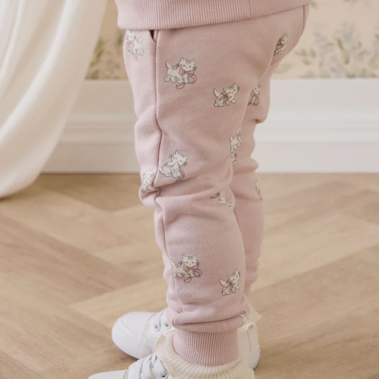 （預購）JAMIEKAY 蝴蝶結小貓長褲 Organic Cotton Morgan Track Pant - Bow Kitties Mauve