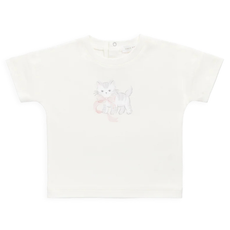 （預購）JAMIEKAY 蝴蝶結小貓短袖t恤 Pima Cotton Mimi Top - Parchment Bow Kitty