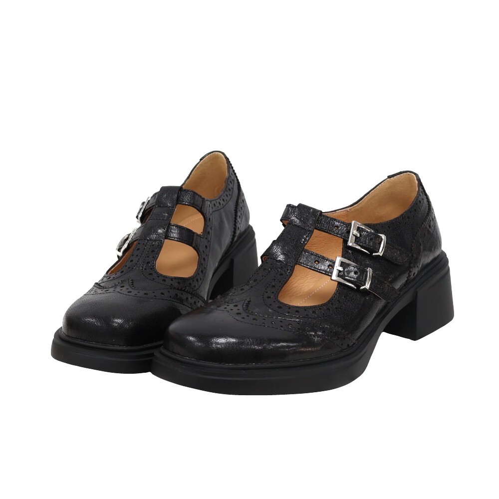 質感雕花粗跟瑪莉珍鞋 -2色