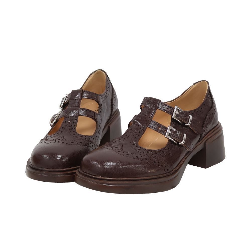 (現+預) 質感雕花粗跟瑪莉珍鞋 -2色