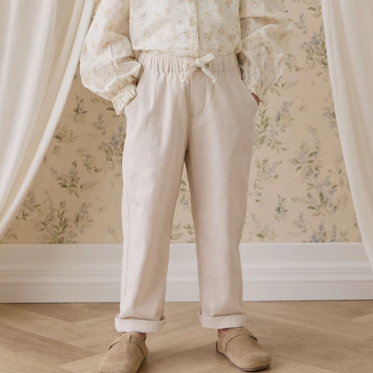 （預購）JAMIEKAY 亞麻棉混紡直筒綁帶褲 Ali Linen/Cotton Pant - Natural