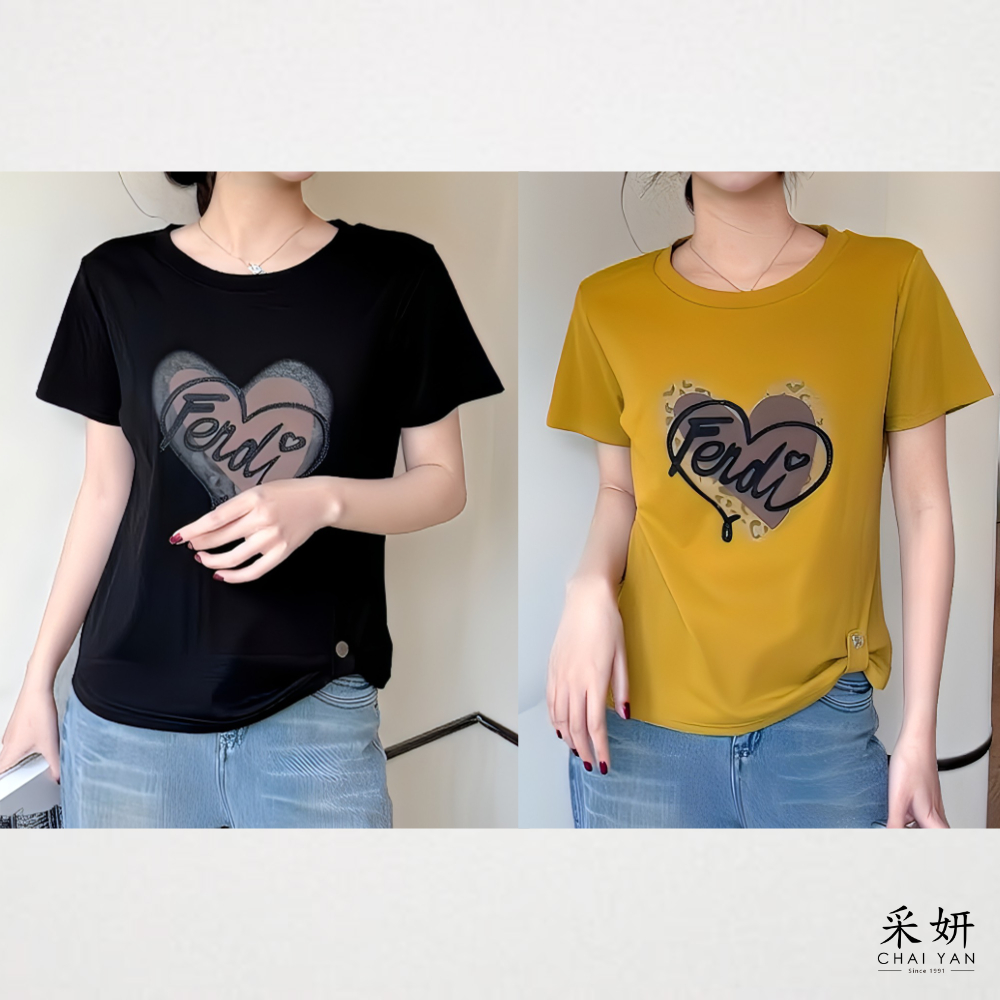 水鑽愛心印花短袖上衣