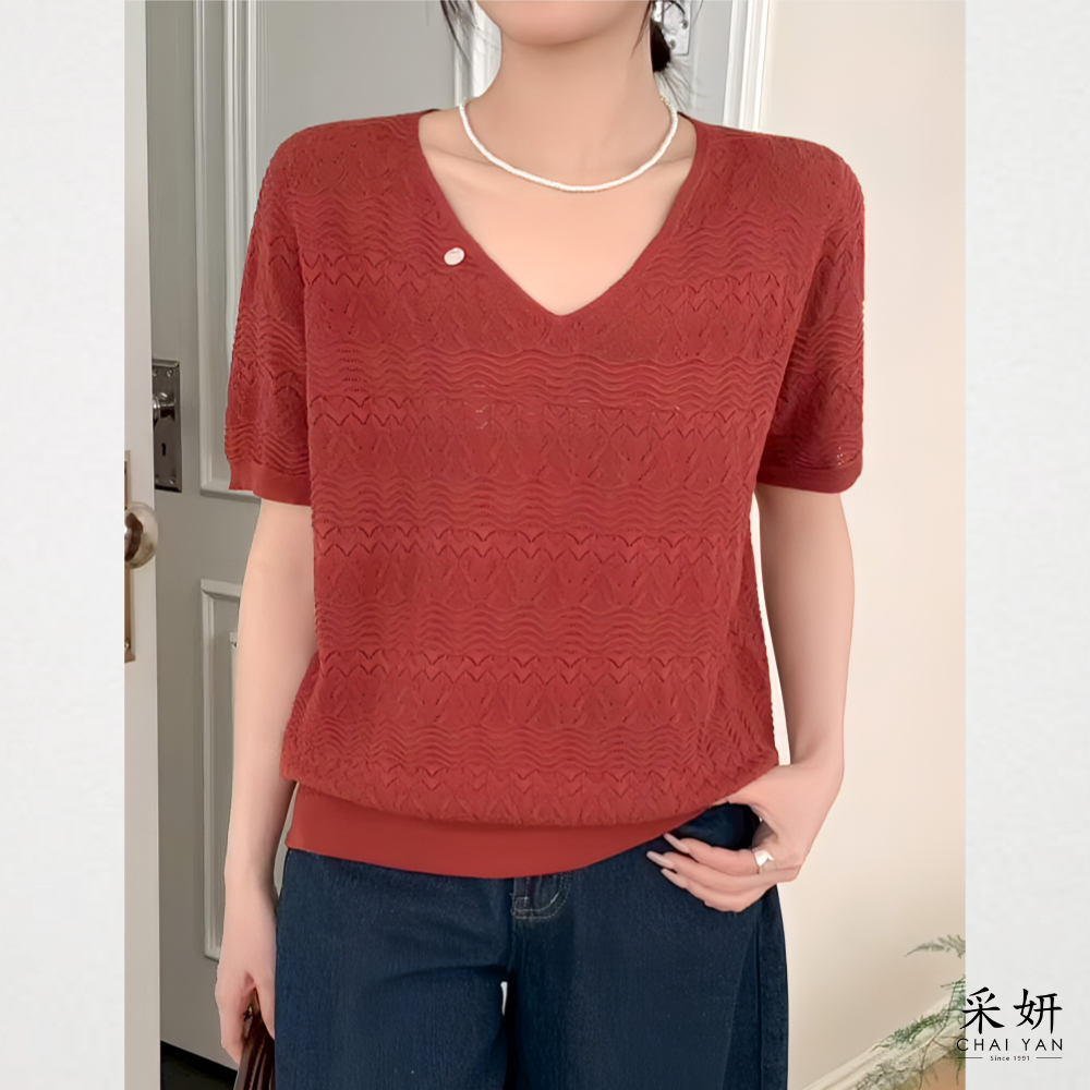 立體簍空針織短袖上衣