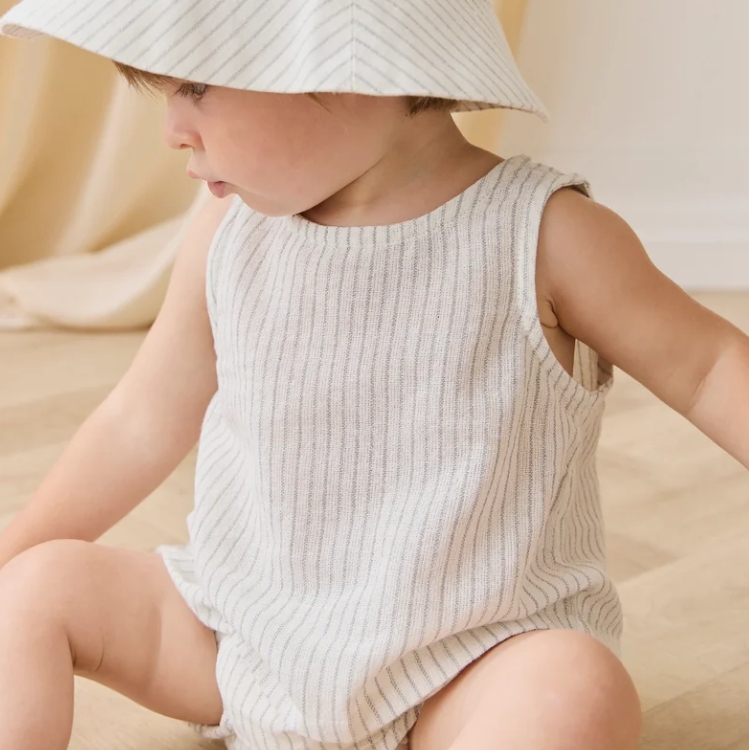 （預購）JAMIEKAY 後排釦條紋無袖上衣 Organic Cotton Winslow Top - Mini Pinstripe Parchment / Dawn