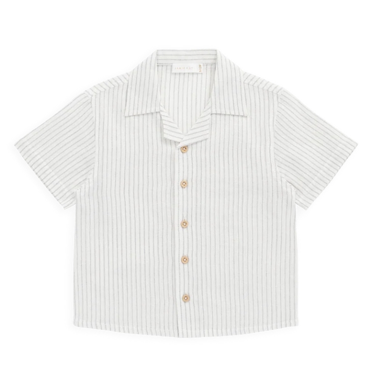 （預購）JAMIEKAY 排釦條紋襯衫 Organic Cotton Silas Shirt - Mini Pinstripe Parchment/Dawn