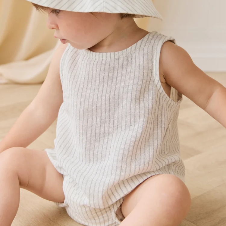 （預購）JAMIEKAY 條紋蝴蝶結燈籠褲 Organic Cotton Gabriel Bloomer - Mini Pinstripe Parchment/Dawn