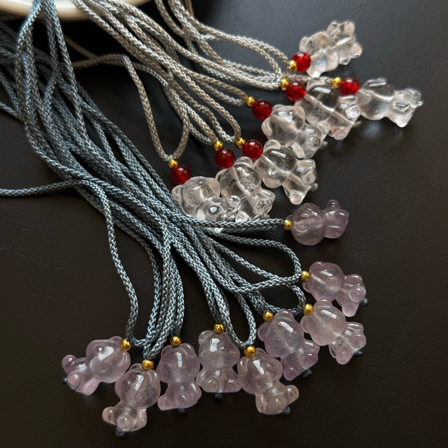 [原石] 紫水晶、白水晶 小熊項鍊