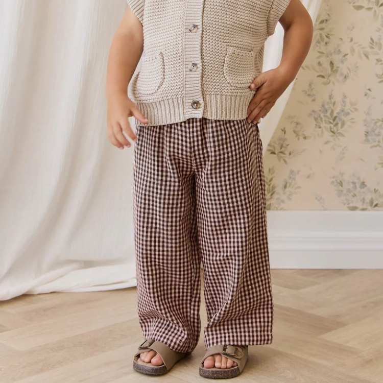 （預購）JAMIEKAY 經典小格紋直筒綁帶褲 Organic Cotton Kenji Pant - Cinnamon Gingham