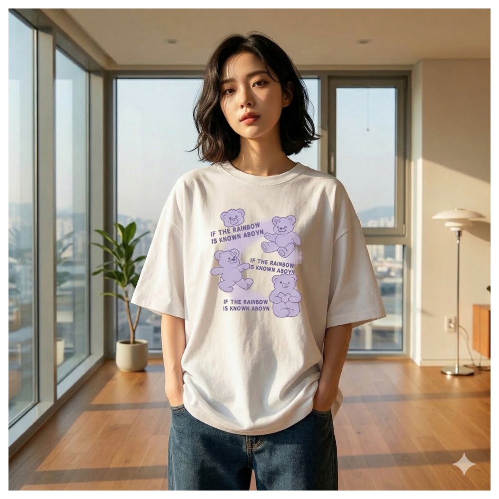 【ASister 小姊姊】AS2363#純棉上衣☆紫色小熊*中長版短袖T恤(10色 S-3XL)