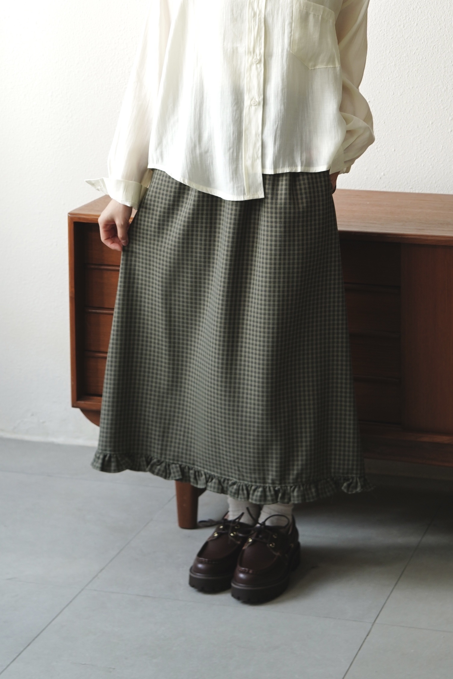 格仔花邊腳直身裙 - SK53868