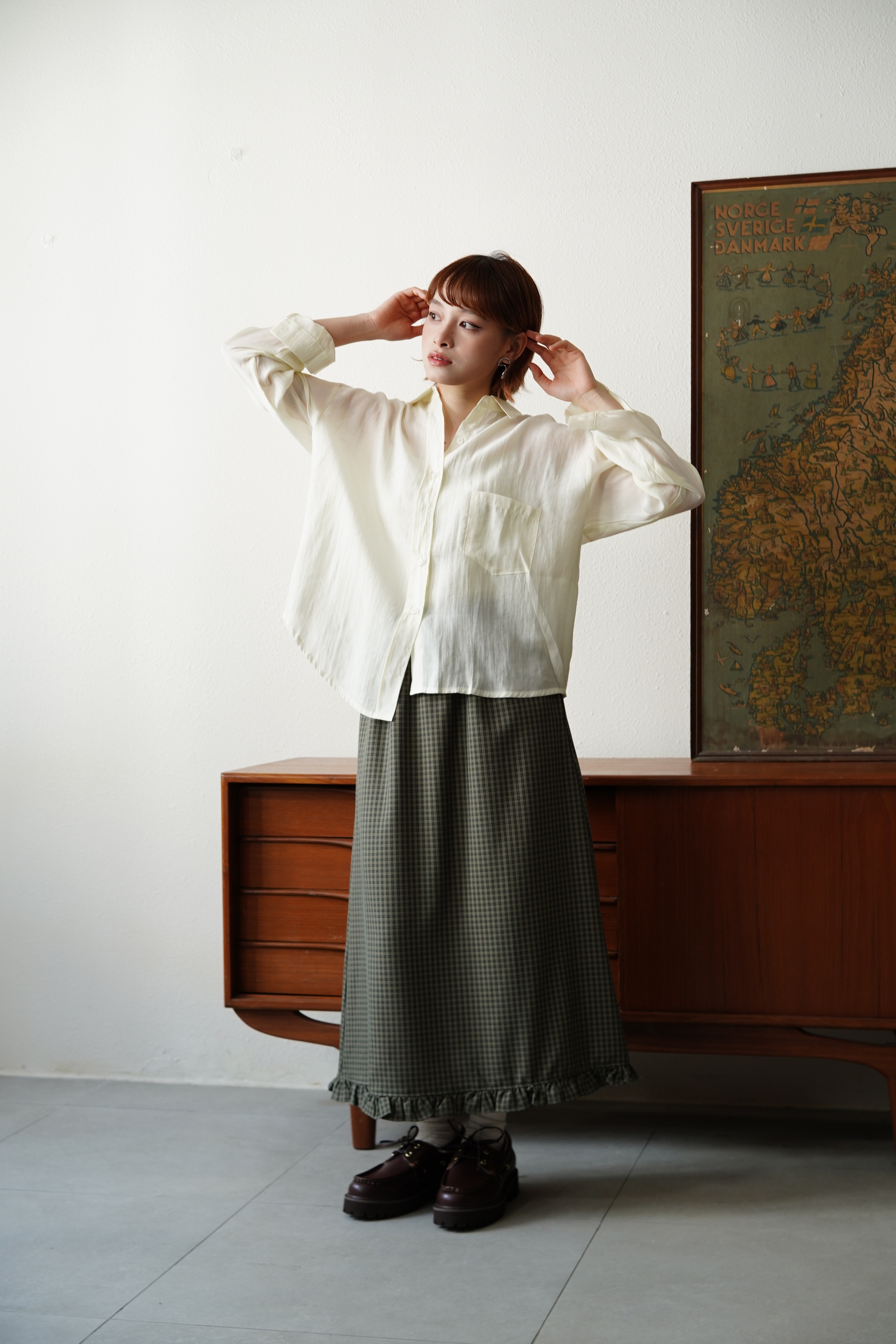 格仔花邊腳直身裙 - SK53868