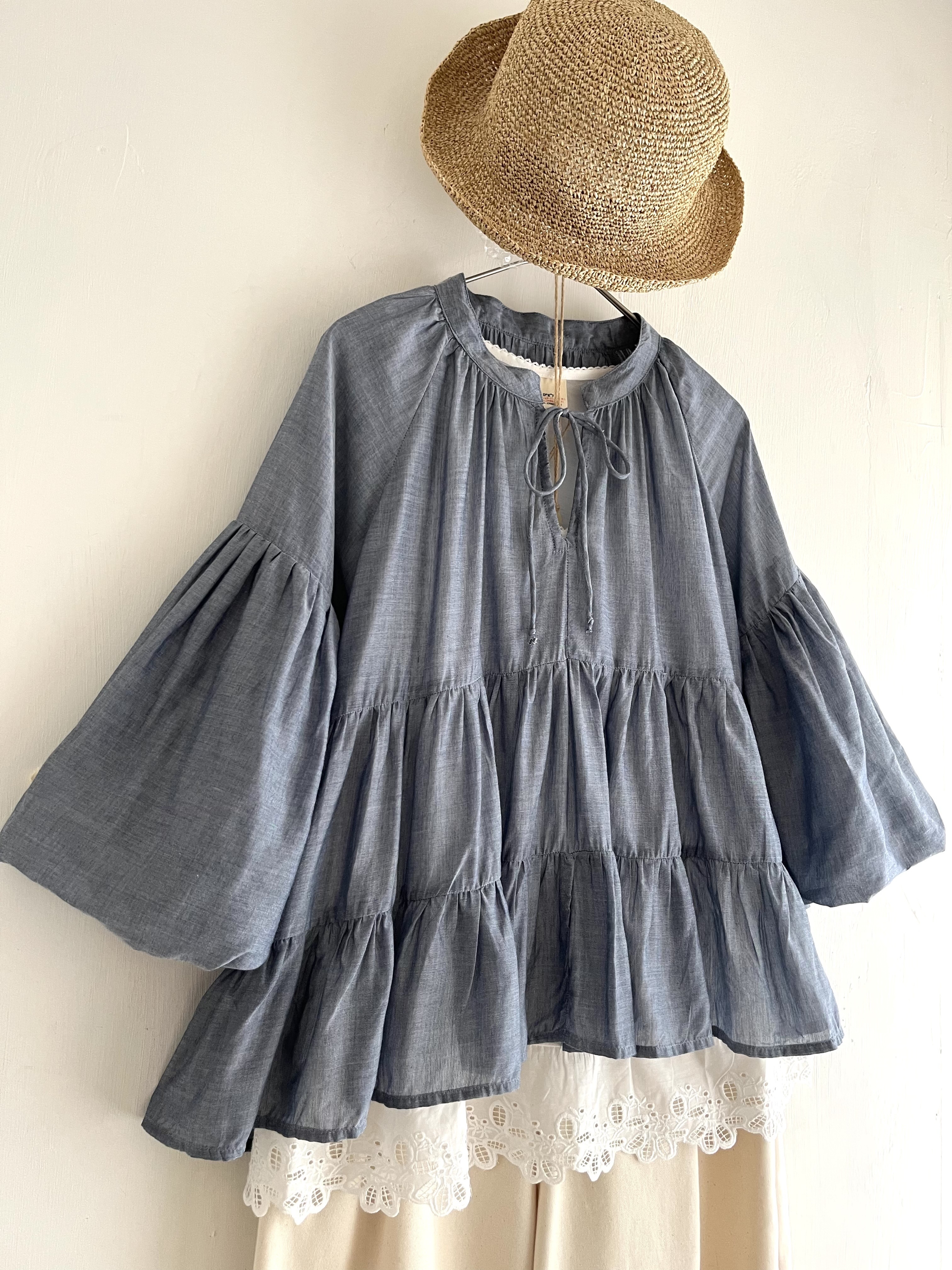 Fanaka藍色小企領泡泡䄂top