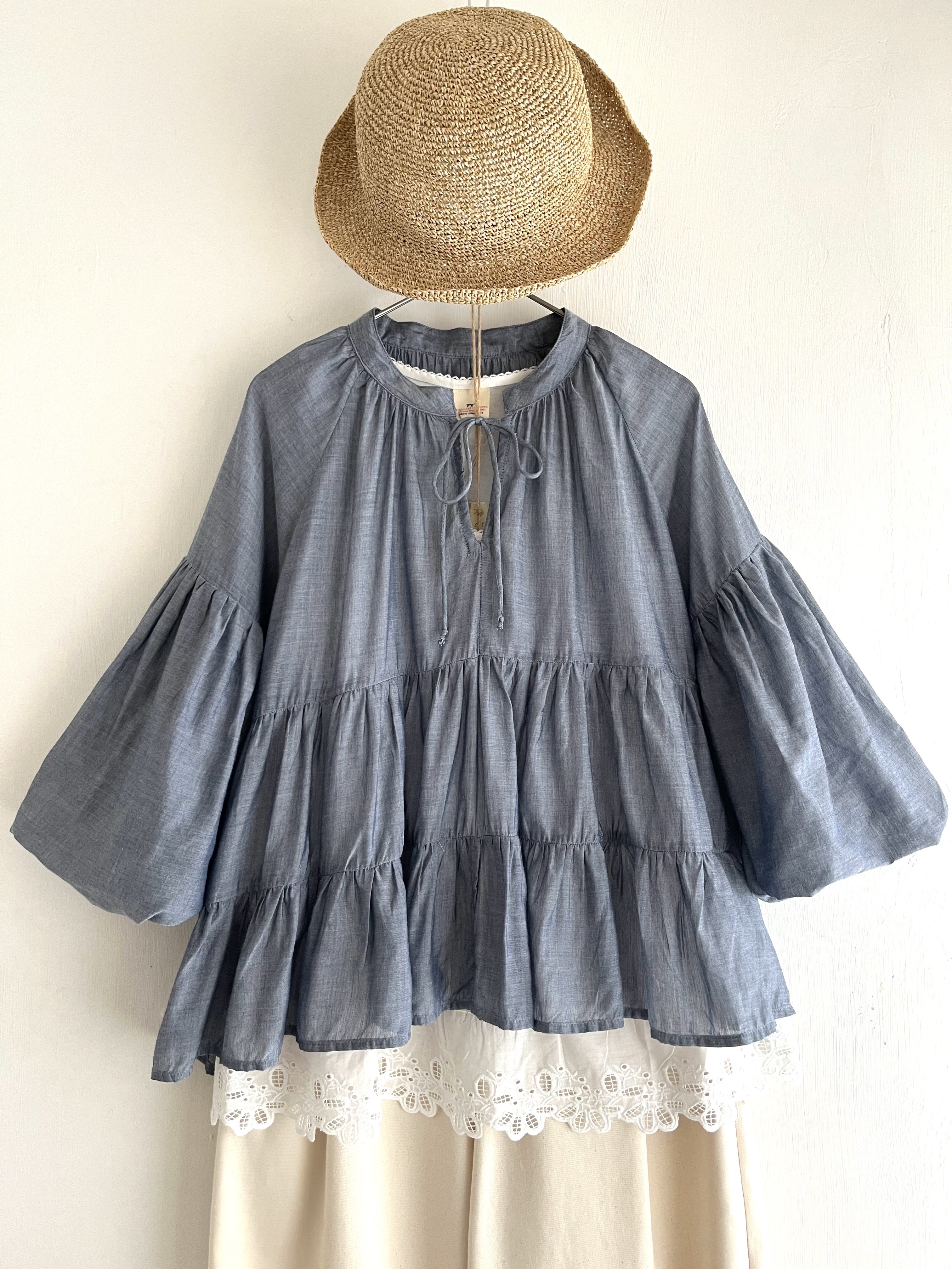 Fanaka藍色小企領泡泡䄂top