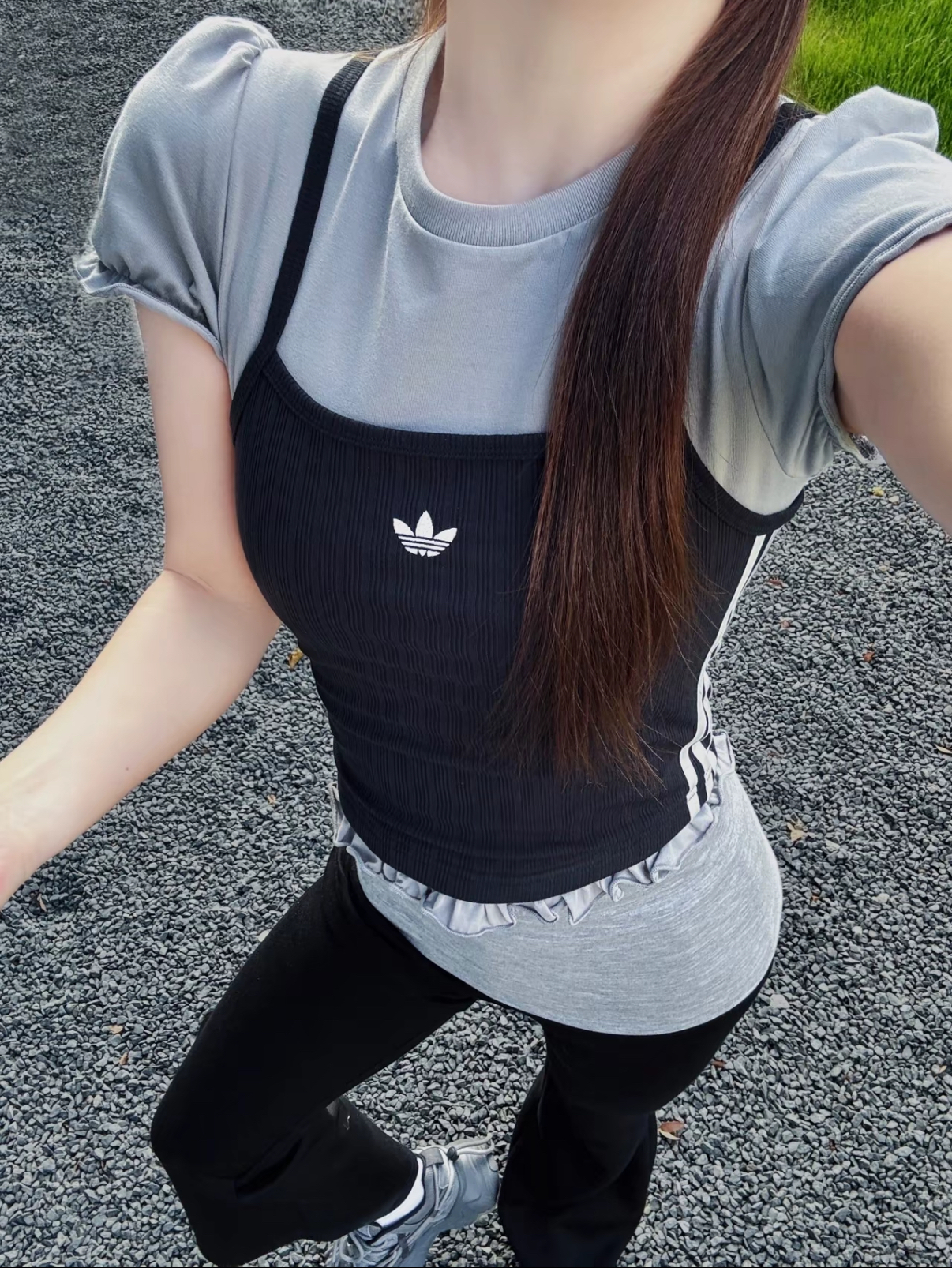 本週限時接單!! Adidas Originals Slims Tee 假兩件式泡泡袖短T 圓領 細肩帶 荷葉邊 花邊 芭蕾風 女款 KY3298 KY3299/預購