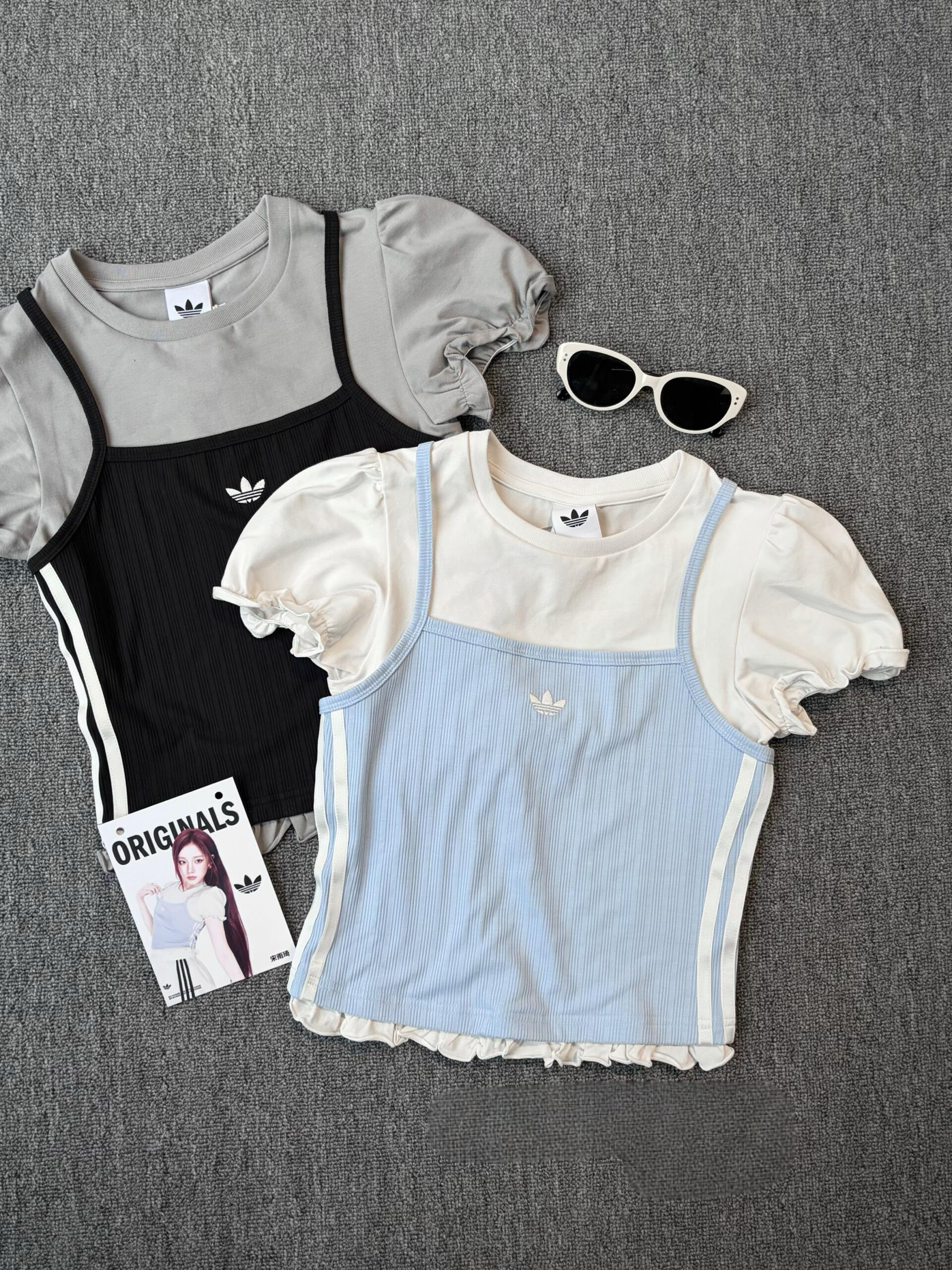 本週限時接單!! Adidas Originals Slims Tee 假兩件式泡泡袖短T 圓領 細肩帶 荷葉邊 花邊 芭蕾風 女款 KY3298 KY3299/預購