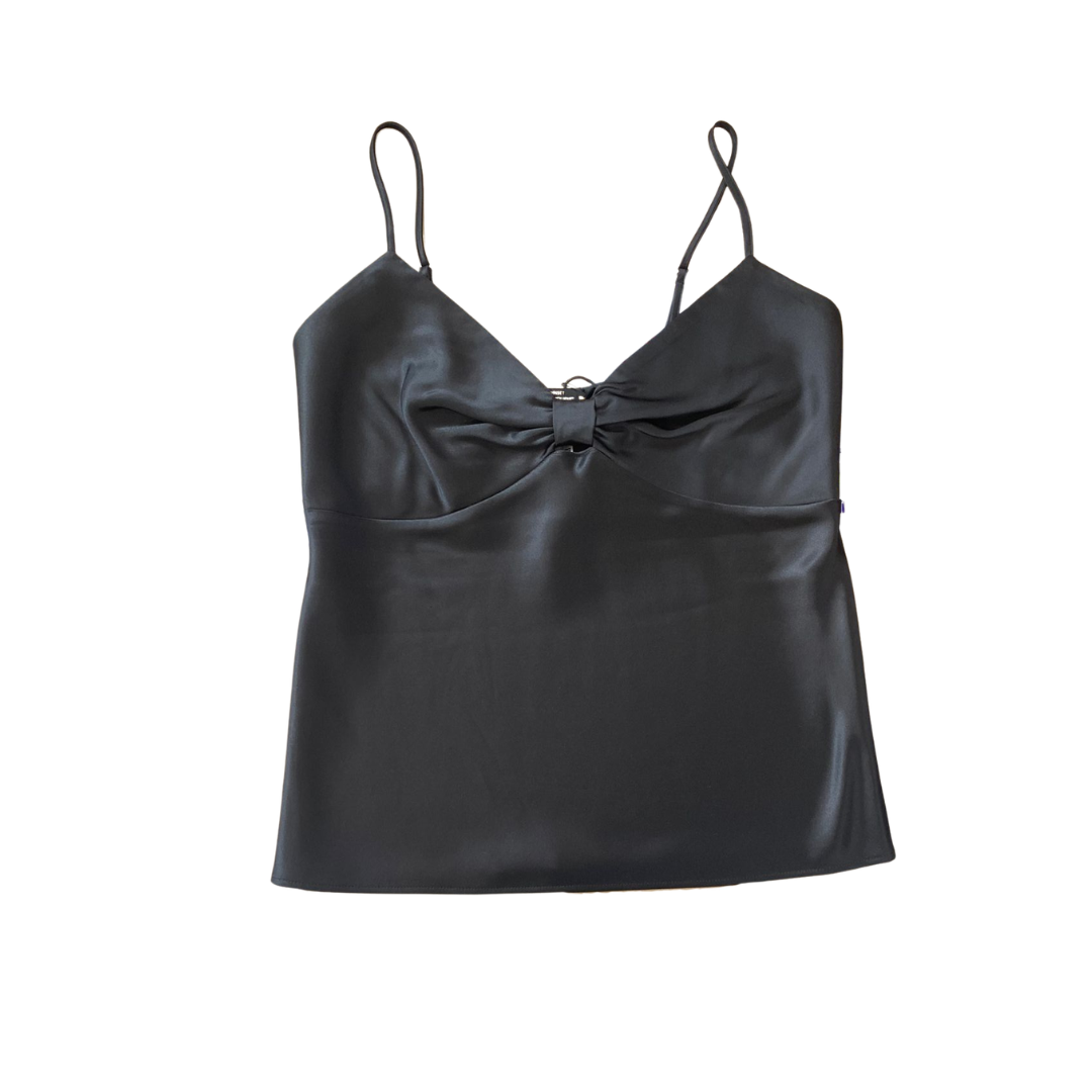1TS0319-094 [TWINSET] Satin Top with Knot Black #261AP2253 (C-EU-E)