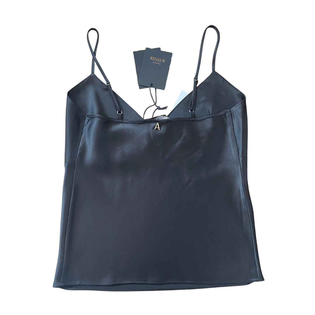1TS0319-094 [TWINSET] Satin Top with Knot Black #261AP2253 (C-EU-E)