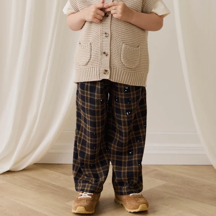 （預購）JAMIEKAY 撞色格紋綁帶長褲 Organic Cotton Kenji Pant - Woodland Check